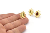 Brass Flower Earring, 4 Raw Brass Flower Stud Earrings - Pad Size 6x8mm (16x18mm) N2089