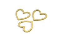 Brass Heart Charm, 24 Raw Brass Heart Connectors, Findings (17x18x1mm) A3546