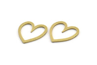 Brass Heart Charm, 24 Raw Brass Heart Connectors, Findings (17x17x1mm) A3549