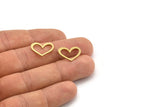Brass Heart Charm, 24 Raw Brass Heart Connectors, Findings (13x17x1mm) A3542