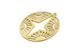 Brass Pole Star Charm, 6 Raw Brass Pole Star And Sun Patterned Oval Shaped Charms With 1 Loop (37x32x0.60mm) A3605
