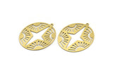 Brass Pole Star Charm, 6 Raw Brass Pole Star And Sun Patterned Oval Shaped Charms With 1 Loop (37x32x0.60mm) A3605
