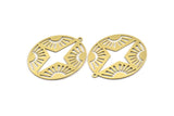 Brass Pole Star Charm, 6 Raw Brass Pole Star And Sun Patterned Oval Shaped Charms With 1 Loop (37x32x0.60mm) A3605