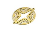Brass Pole Star Charm, 8 Raw Brass Pole Star And Sun Patterned Oval Shaped Charms With 2 Loops, Connectors (33x26x0.60mm) A3601