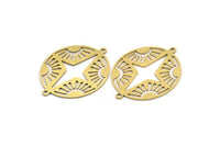 Brass Pole Star Charm, 8 Raw Brass Pole Star And Sun Patterned Oval Shaped Charms With 2 Loops, Connectors (33x26x0.60mm) A3601