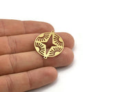Brass Pole Star Charm, 8 Raw Brass Pole Star And Sun Patterned Oval Shaped Charms With 2 Loops, Connectors (33x26x0.60mm) A3601