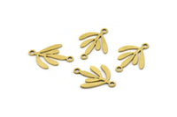 Brass Leaf Charm, 24 Raw Brass Leaf Charms With 2 Loops, Connectors (17x12x0.60mm) A3575