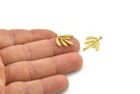 Brass Leaf Charm, 24 Raw Brass Leaf Charms With 2 Loops, Connectors (21x17x0.60mm) A3579