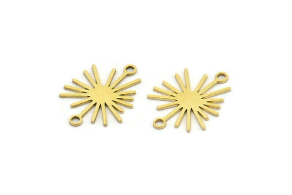 Brass Sun Charm, 24 Raw Brass Sun Charms With 2 Loops, Connectors (18x14x0.60mm) A3653
