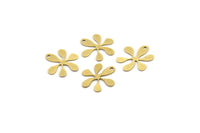 Brass Flower Charm, 24 Raw Brass Round Shaped Flower Charms With 1 Hole, Charm Pendants (16x15x0.60mm) A3592