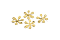 Brass Flower Charm, 24 Raw Brass Round Shaped Flower Charms With 2 Holes, Charm Pendants (16x15x0.60mm) A3593