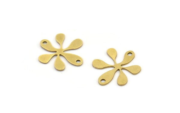 Brass Flower Charm, 24 Raw Brass Round Shaped Flower Charms With 2 Holes, Charm Pendants (16x15x0.60mm) A3593