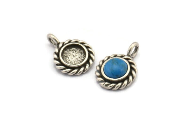 Gümüş Yuvarlak Charm, 1 Döngülü 4 Antik Gümüş Kaplama Pirinç Yuvarlak Charm - Ped Boyutu 6 mm (15x11 mm) N2067 H1516