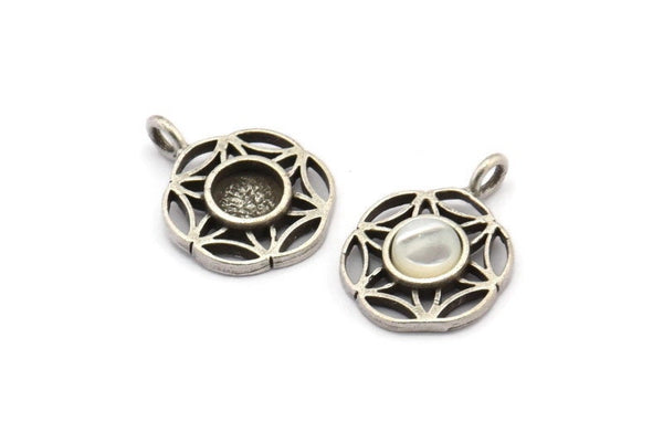 Gümüş Çiçek Tılsımı, 1 Halkalı 4 Antik Gümüş Kaplamalı Pirinç Çiçek Tılsımı - Ped Boyutu 6 mm (15 mm) N2063 H1478