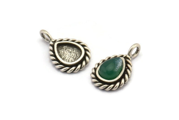Gümüş Damla Charm, 1 Döngülü 4 Antik Gümüş Kaplama Pirinç Damla Charm - Ped Boyutu 6x8mm (15x11mm) N2068 H1514