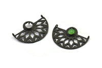 Black Ethnic Pendant, 2 Oxidized Brass Black Semi Circle Pendants with 2 Loops and 1 Pad Setting (36x25x3x1mm) BS 1948 S703