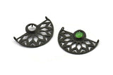 Black Ethnic Pendant, 2 Oxidized Brass Black Semi Circle Pendants with 2 Loops and 1 Pad Setting (36x25x3x1mm) BS 1948 S703