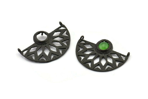 Black Ethnic Pendant, 2 Oxidized Brass Black Semi Circle Pendants with 2 Loops and 1 Pad Setting (36x25x3x1mm) BS 1948 S703