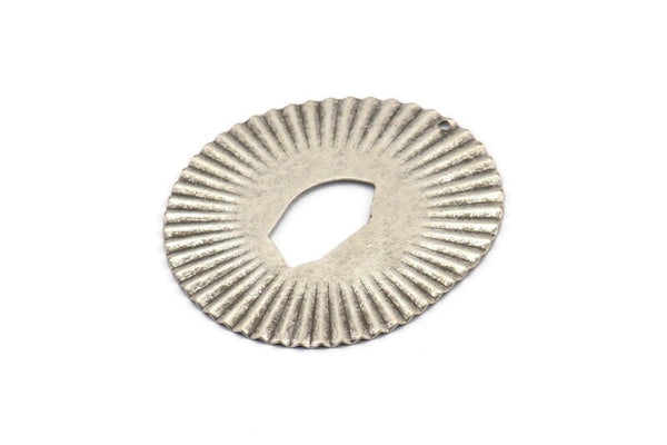 Silver Grooved Disc, 4 Antique Silver Plated Brass Grooved Disc Charms With 1 Hole, Earrings, Pendants, Findings (42x38x0.50mm) D0799 H0832