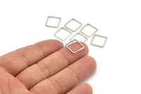 Silver Square Charm, 50 Silver Tone Square Ring Charms (12x1x0.8mm) BS 2378