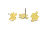 Earring Studs, 10 Raw Brass -  T Shape Earrings - Brass Earrings - Earrings (12x8x1mm) A3696