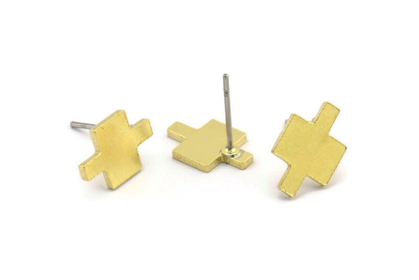 Earring Studs, 10 Raw Brass -  T Shape Earrings - Brass Earrings - Earrings (12x8x1mm) A3696