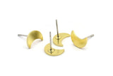 Brass Moon Earring, 10 Raw Brass Crescent Moon Stud Earrings (10x5x1mm) A3692