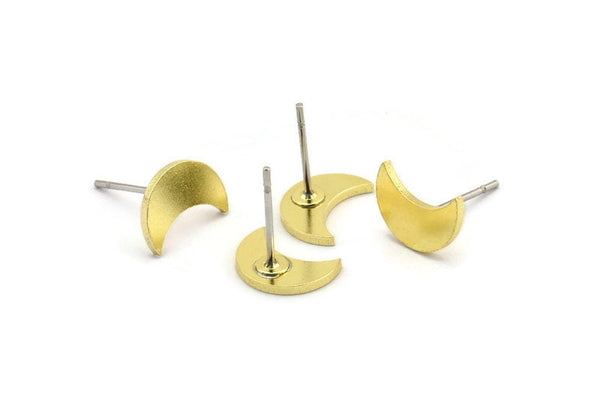 Brass Moon Earring, 10 Raw Brass Crescent Moon Stud Earrings (10x5x1mm) A3692