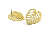 Brass Leaf Earring, 6 Raw Brass Leaf Stud Earrings, Findings (24x19x1mm) A3695