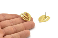 Brass Leaf Earring, 6 Raw Brass Leaf Stud Earrings, Findings (24x19x1mm) A3695