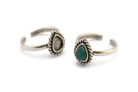 Silver Drop Rings, 2 Antique Silver Plated Brass Adjustable Rings - Pad Size 8x6mm N2095 H1439