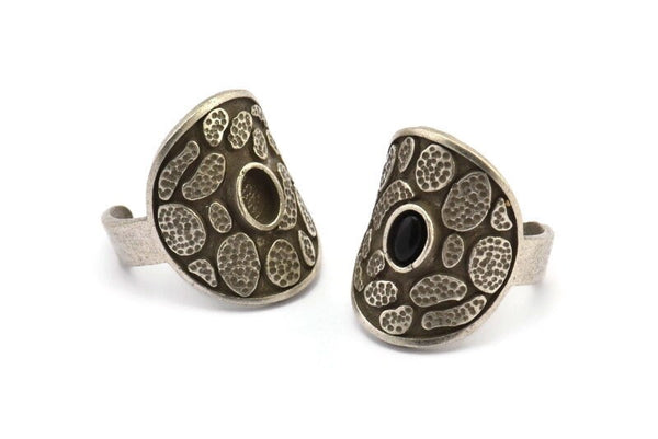 Gümüş Kraliyet Yüzüğü, Antik Gümüş Kaplama Pirinç Kraliyet Yüzükleri, 1 Taş Ayarlı - Ped Boyutu 4x6mm N1893 H1532