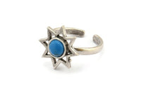 Silver Ring Settings, 2 Antique Silver Plated Brass Star Rings With 1 Round Shaped Stone Setting - Pad Size 6mm N2105 H1420