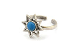 Silver Ring Settings, 2 Antique Silver Plated Brass Star Rings With 1 Round Shaped Stone Setting - Pad Size 6mm N2105 H1420