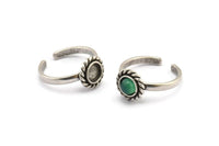 Silver Round Rings, 2 Antique Silver Plated Brass Adjustable Rings - Pad Size 6mm N2093 H1437