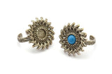 Silver Ring Settings, Antique Silver Plated Brass Sunflower Ring With 1 Stone Setting - Pad Size 6mm N0837