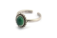 Silver Oval Rings, 2 Antique Silver Plated Brass Adjustable Rings - Pad Size 8x6mm N2094 H1438