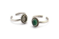 Silver Oval Rings, 2 Antique Silver Plated Brass Adjustable Rings - Pad Size 8x6mm N2094 H1438