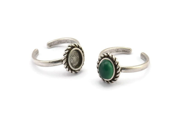 Silver Oval Rings, 2 Antique Silver Plated Brass Adjustable Rings - Pad Size 8x6mm N2094 H1438