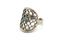 Gümüş Boho Yüzük, Antik Gümüş Kaplama Pirinç Boho Yüzükler, 1 Taş Ayarlı - Ped Boyutu 3 mm N1831 H1534