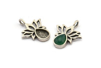 Gümüş Çiçek Tılsımı, 1 Döngülü 4 Antik Gümüş Kaplama Pirinç Lotus Çiçeği Tılsımı - Ped Boyutu 6x8mm (21x17mm) N2073 H1513