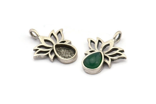 Gümüş Çiçek Tılsımı, 1 Döngülü 4 Antik Gümüş Kaplama Pirinç Lotus Çiçeği Tılsımı - Ped Boyutu 6x8mm (21x17mm) N2073 H1513