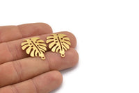Pirinç Monstera Tılsımı, 1 Halkalı 24 Ham Pirinç Monstera Yaprağı Tılsımı, Kolye Uçları, Küpeler, Bulgular (24x20x0,60 mm) D1005