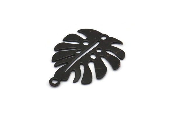Black Monstera Charm, 12 Oxidized Black Brass Monstera Leaf Charms With 1 Loop, Pendants, Earrings, Findings (24x20x0.60mm) D1005 S234