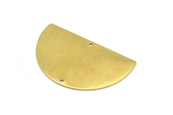 Semi Circle Charms, 4 Raw Brass Half Moon Blanks With 2 Holes (50x30x0.80mm) A1219