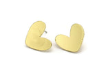 Brass Heart Earring, 8 Raw Brass Heart Shaped Stud Earrings (16x13x1mm) A3686