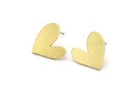 Brass Heart Earring, 8 Raw Brass Heart Shaped Stud Earrings (14x13x1mm) A3702