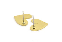 Brass Heart Earring, 8 Raw Brass Heart Shaped Stud Earrings (14x13x1mm) A3702