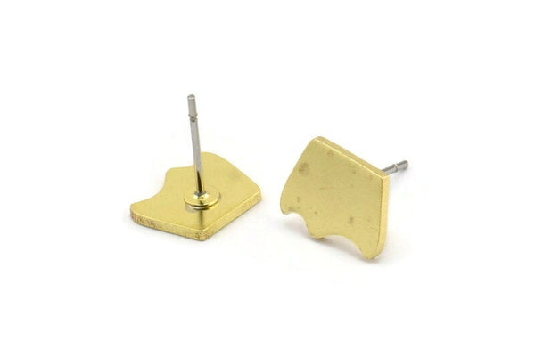 Earring Studs, 10 Raw Brass - Irregular Shaped Stud Earrings - Brass Earrings - Earrings (8x11x1mm) A3693