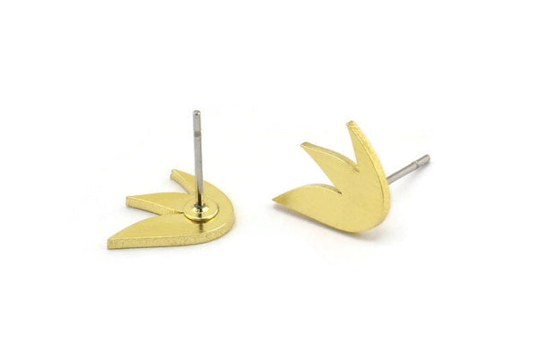 Earring Studs, 10 Raw Brass - Irregular Tulip Shaped Stud Earrings - Brass Earrings - Earrings (10x11x1mm) A3682
